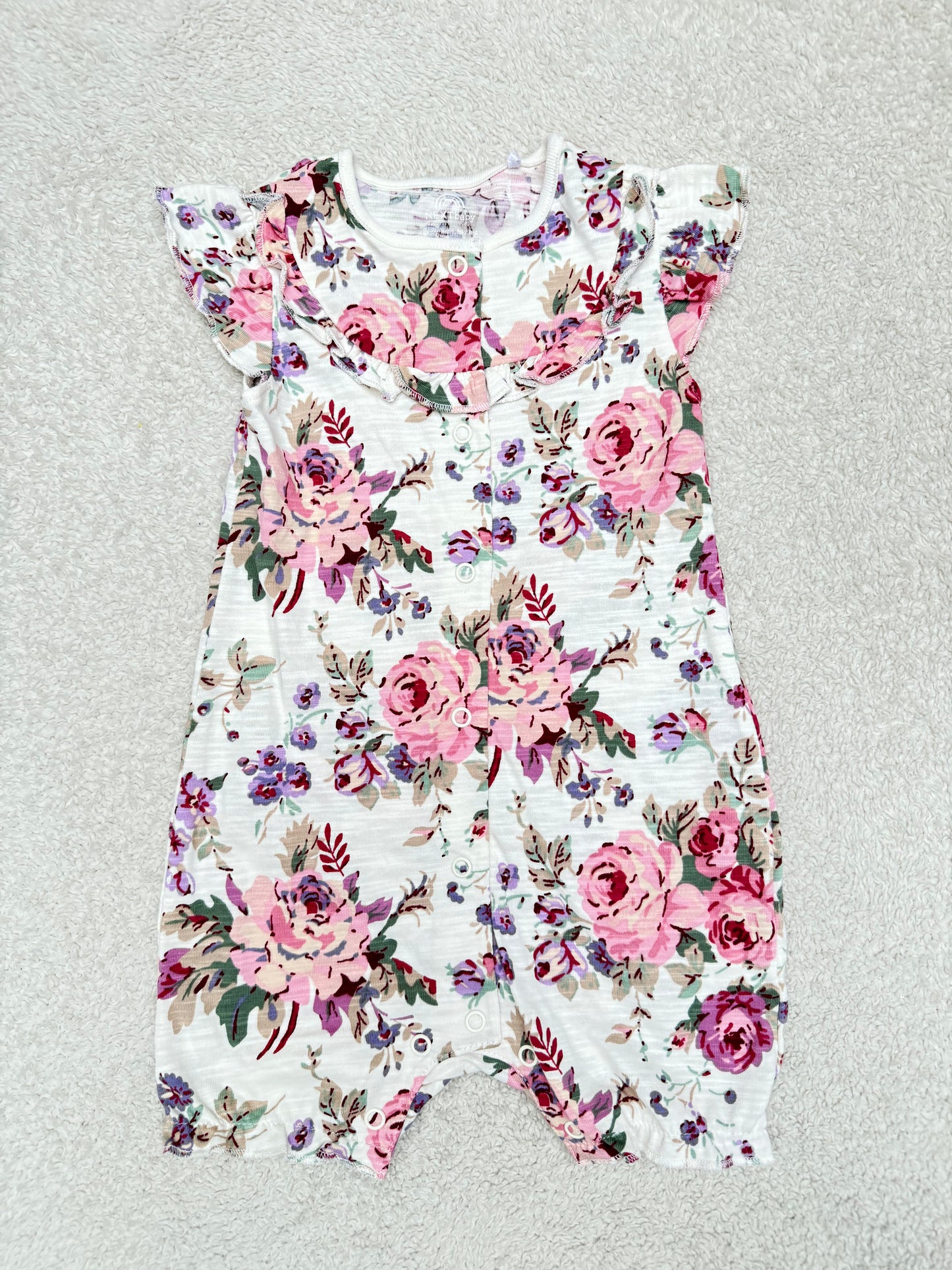White & Pink Floral Romper Sleeveless
