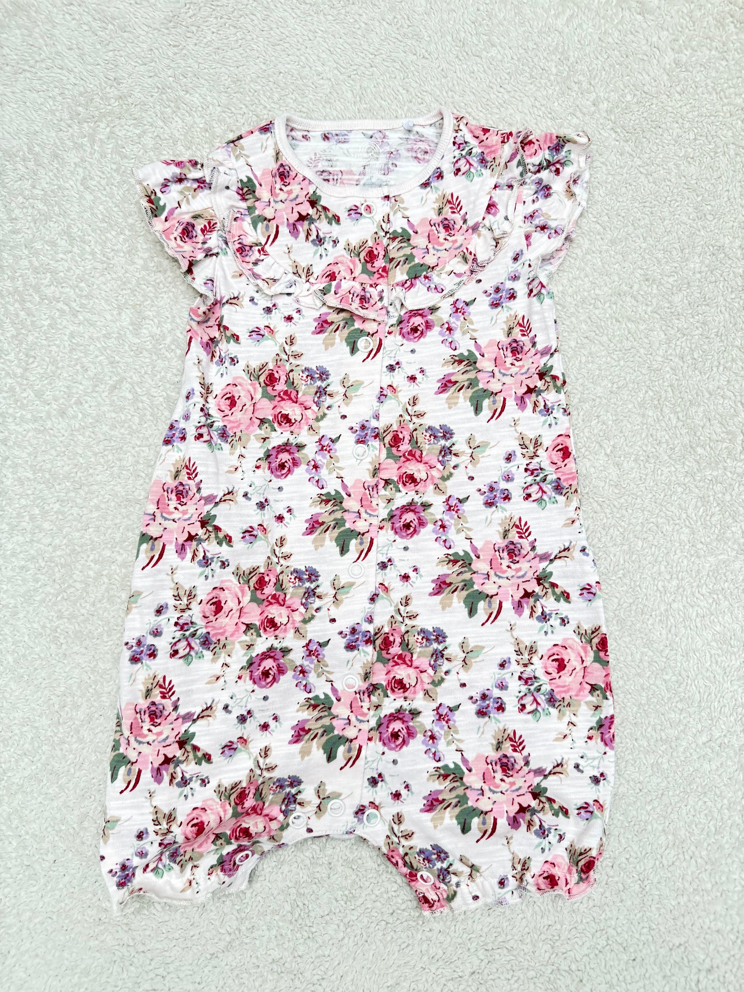 Off-White & Pink Floral Romper Sleeveless