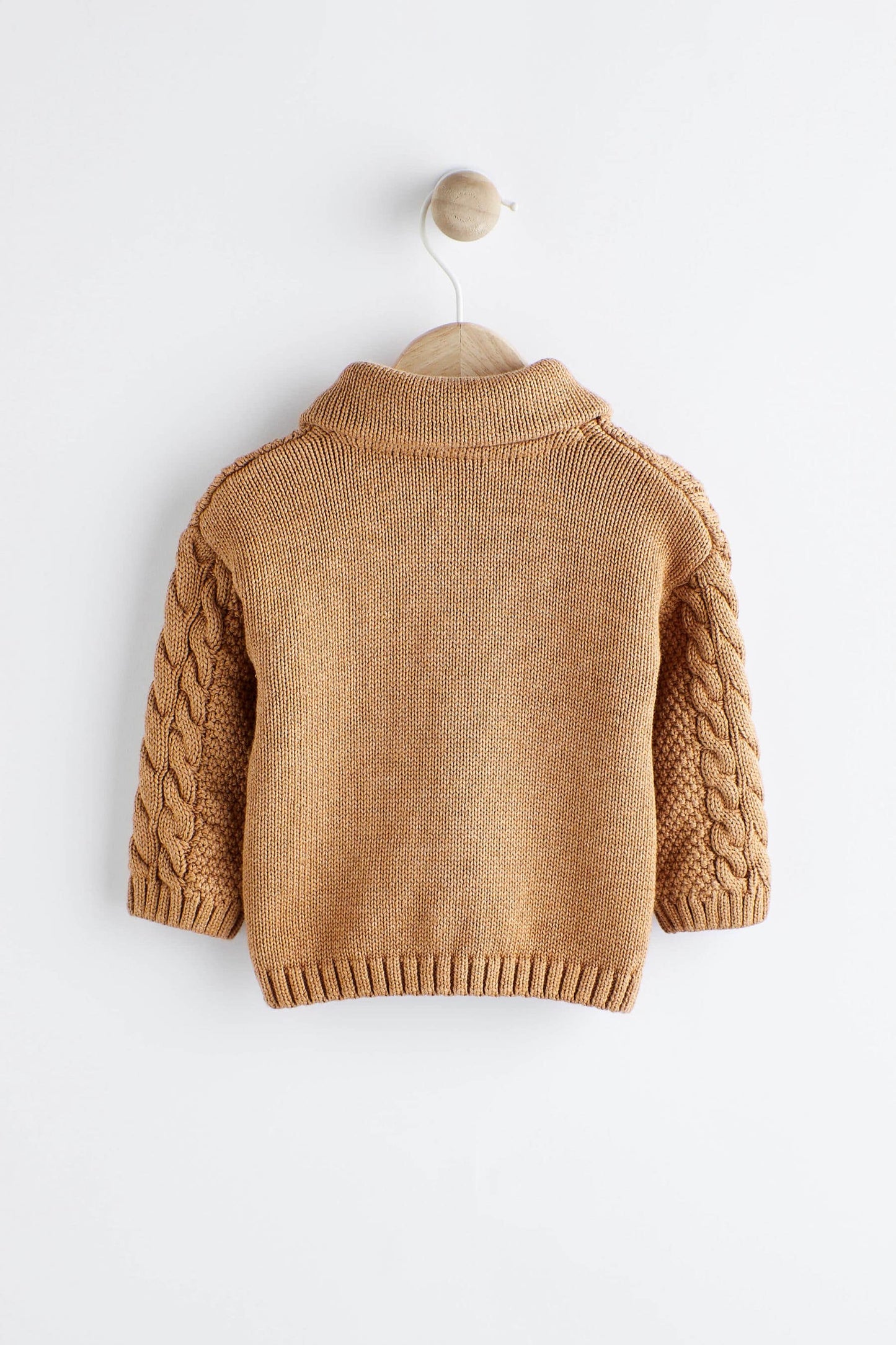 Tan Brown Cable Knitted Baby Cardigan