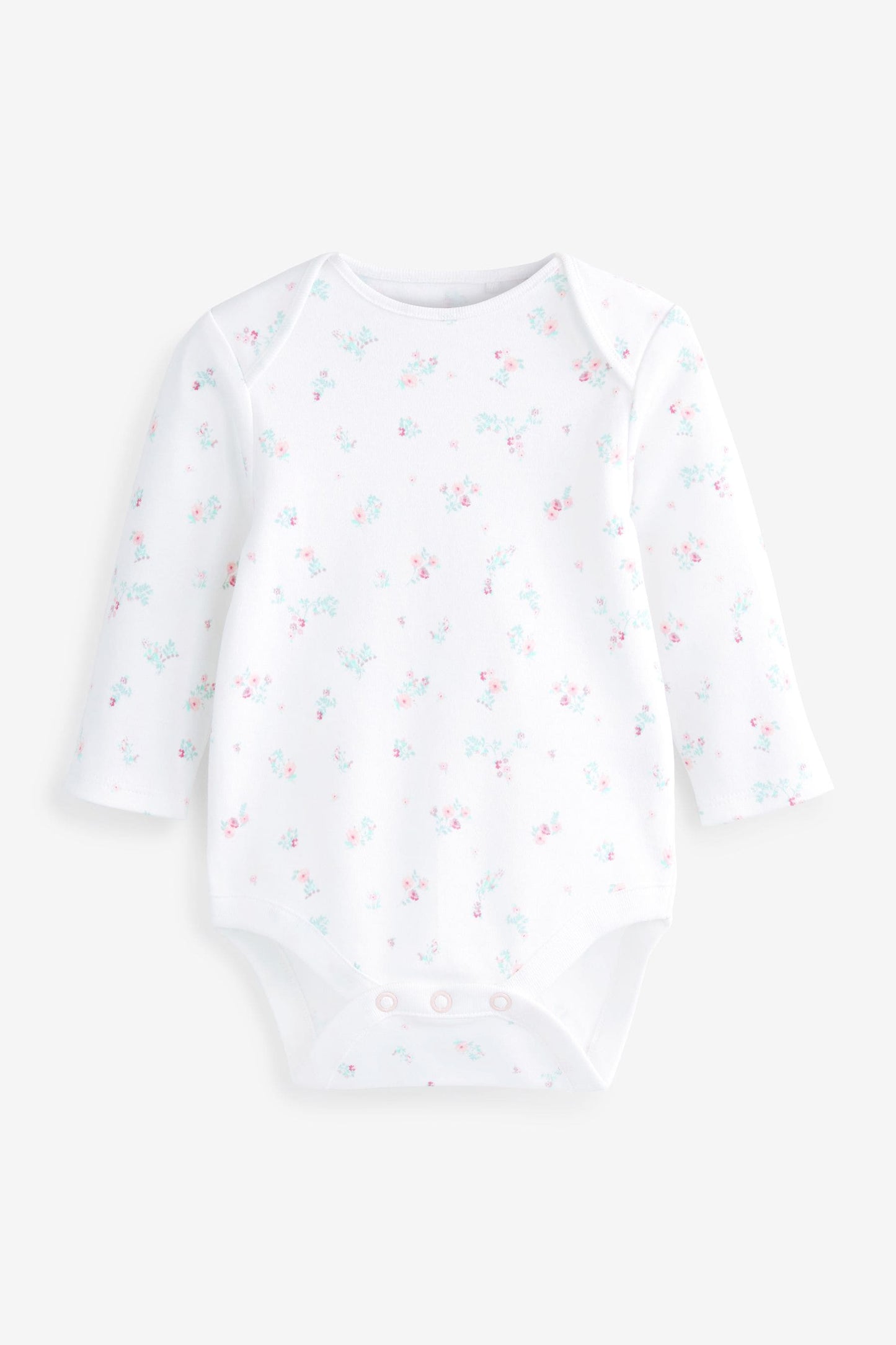 White Pink Floral Baby Long Sleeve Bodysuit