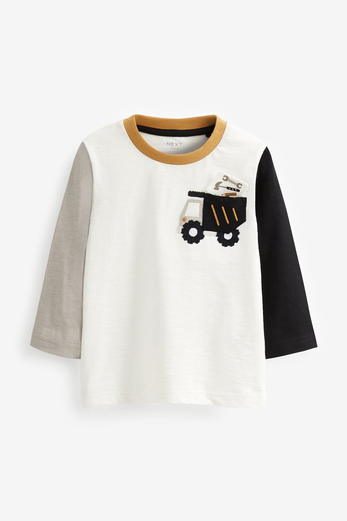 Black/White Truck 100% Cotton Long Sleeve Pocket T-Shirt