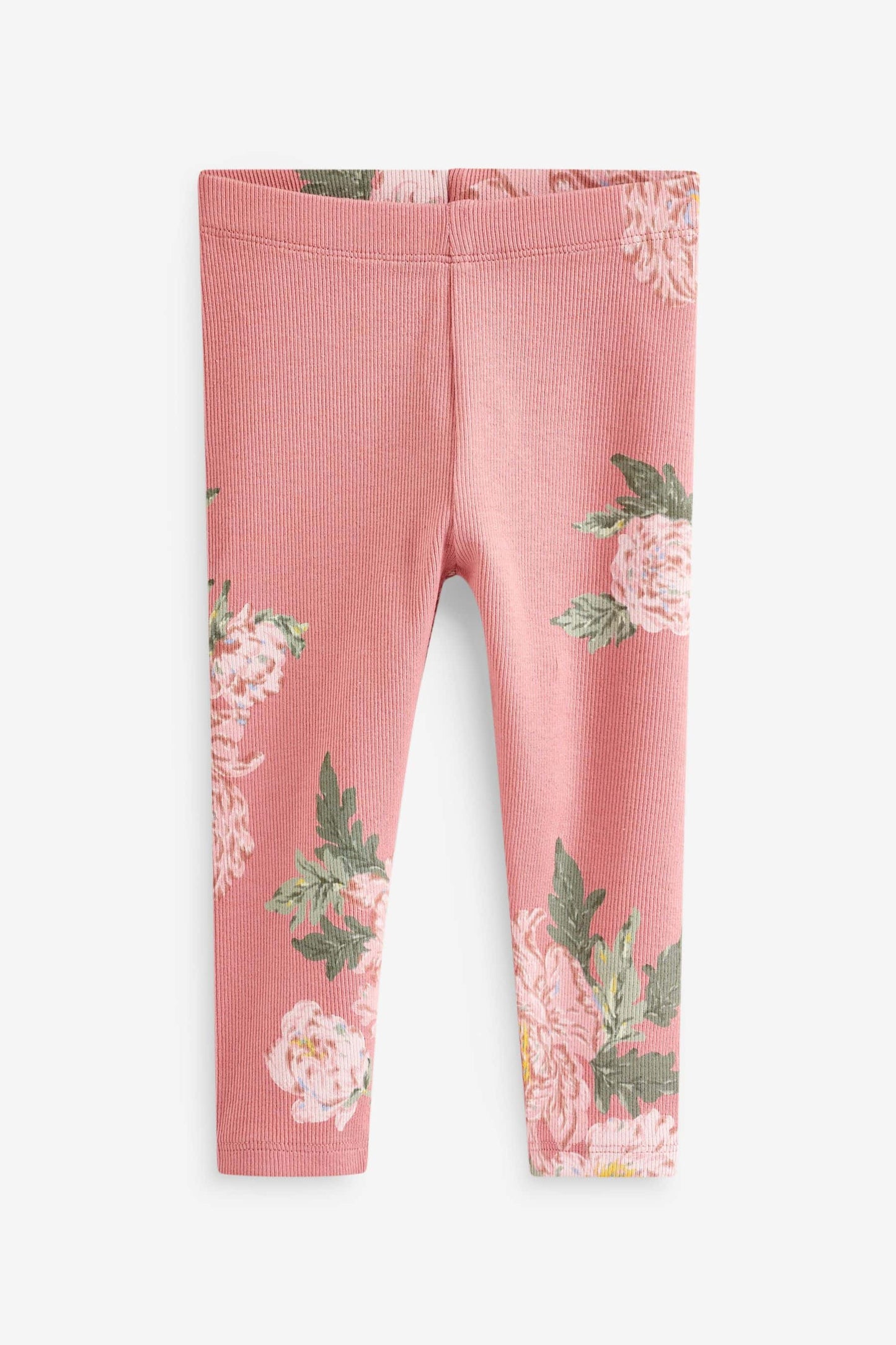 Pink Floral Cotton Rich Long Sleeve Rib T-Shirt with Leggings