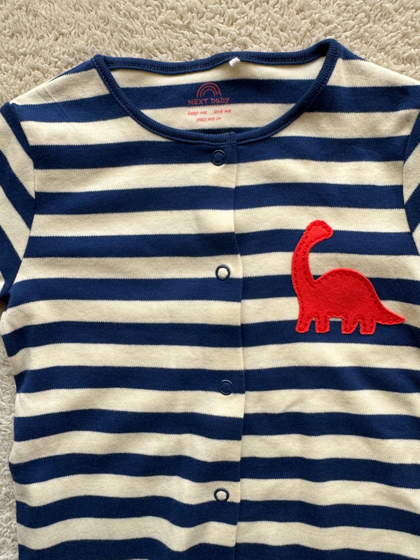 Jumper - Blue stripes on white and red dino