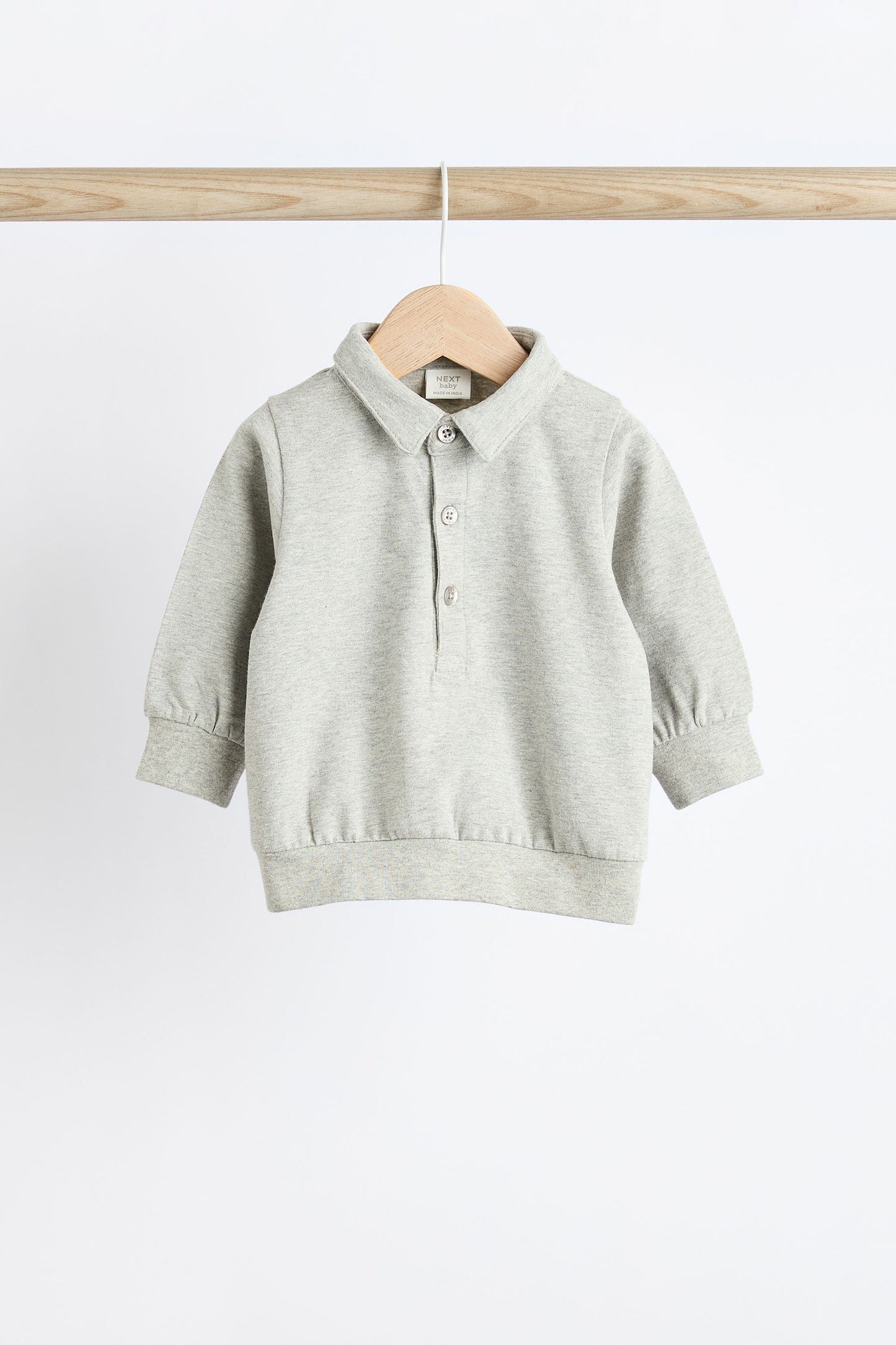 Grey Long Sleeve Button Neck Baby Top