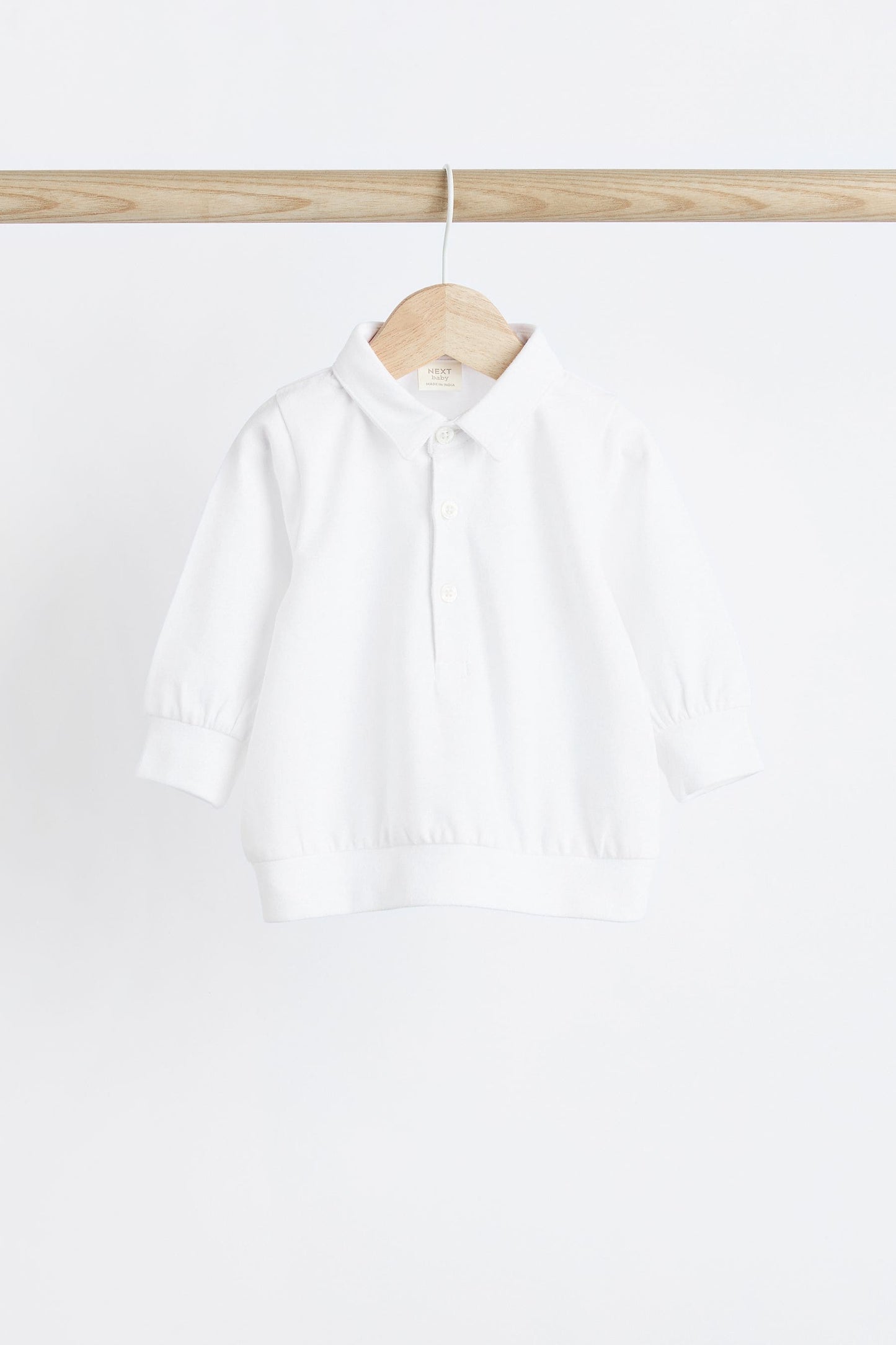 White Long Sleeve Button Neck Baby Top