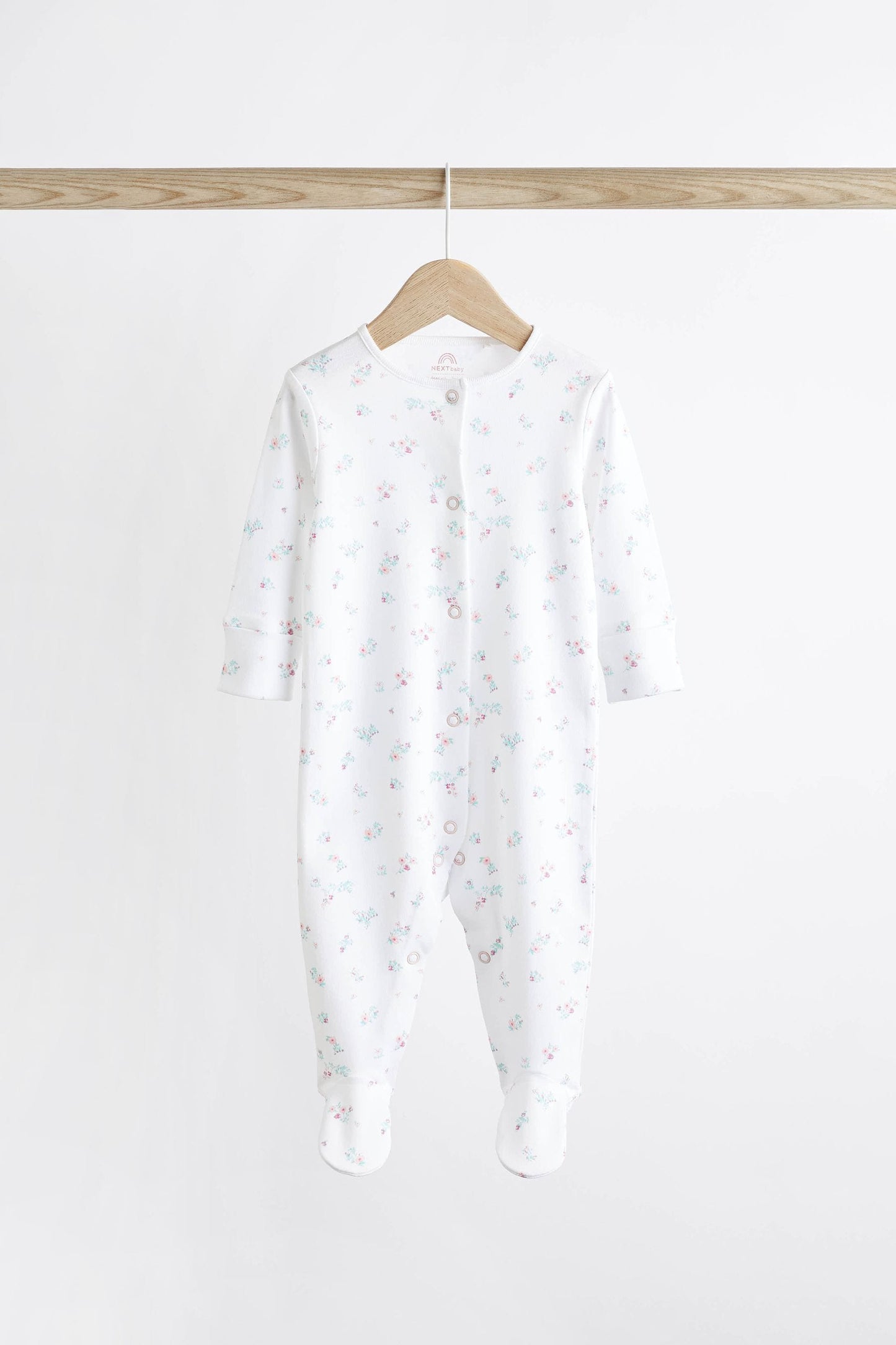 White Floral Baby Long Sleeve Sleepsuit