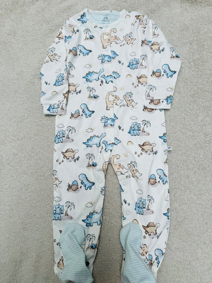 Sleepsuit - Full sleeves white dinos