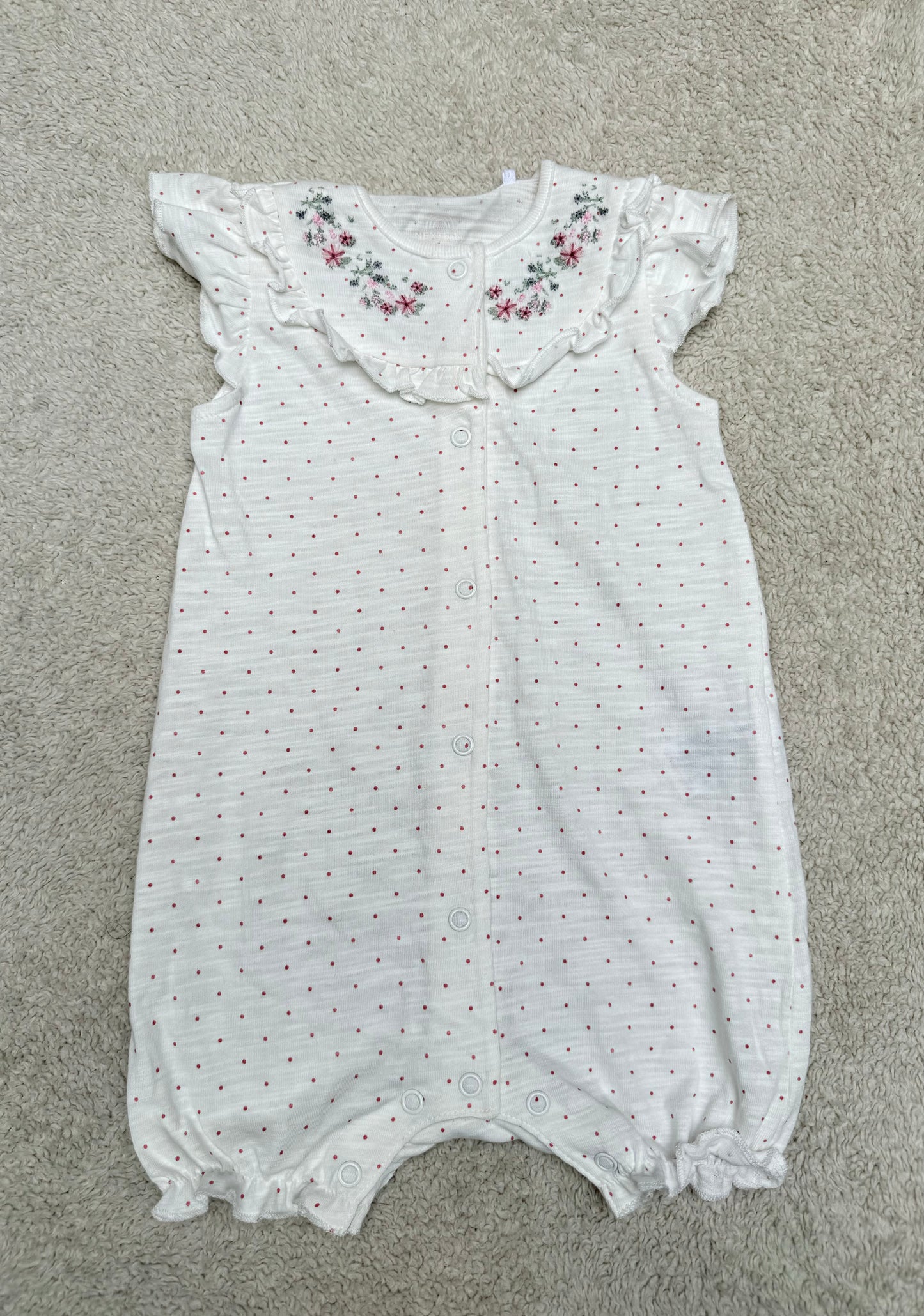 White Polka Dots Floral Romper Sleeveless