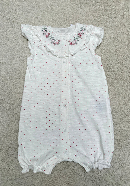 White Polka Dots Floral Romper Sleeveless
