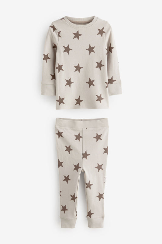 Neutral Star Snuggle Long Sleeve Pyjamas - Beige