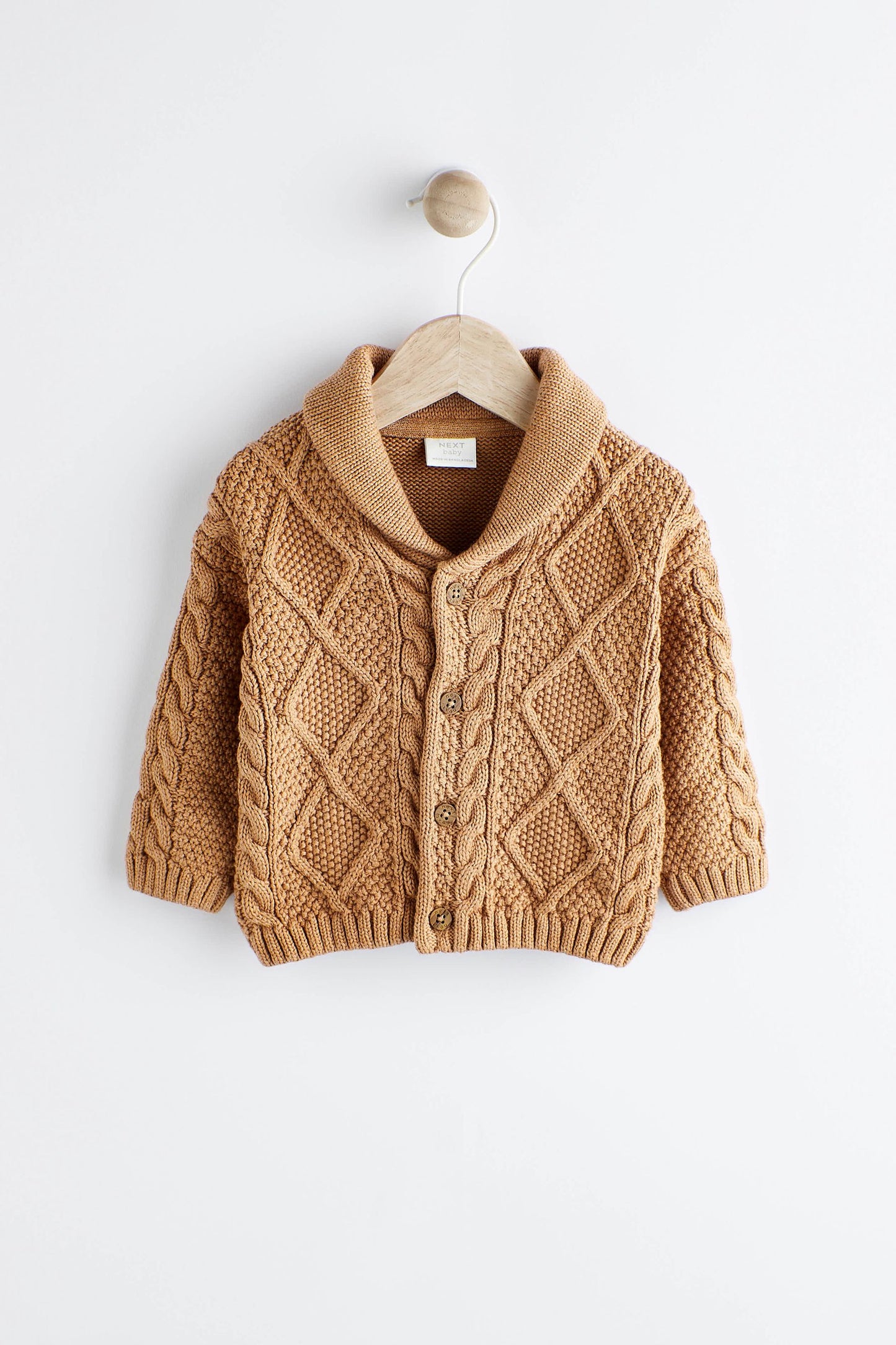 Tan Brown Cable Knitted Baby Cardigan