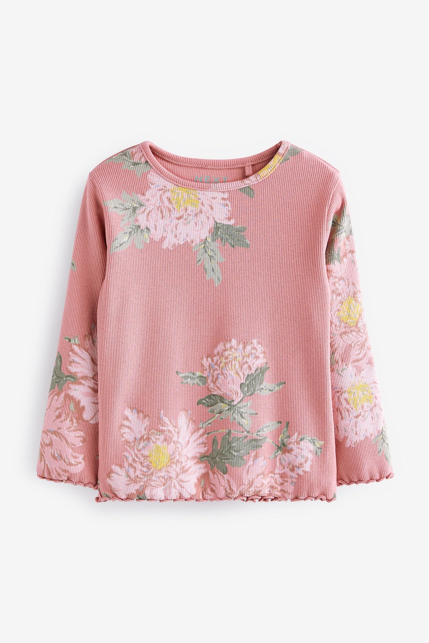 Pink Floral Cotton Rich Long Sleeve Rib T-Shirt with Leggings