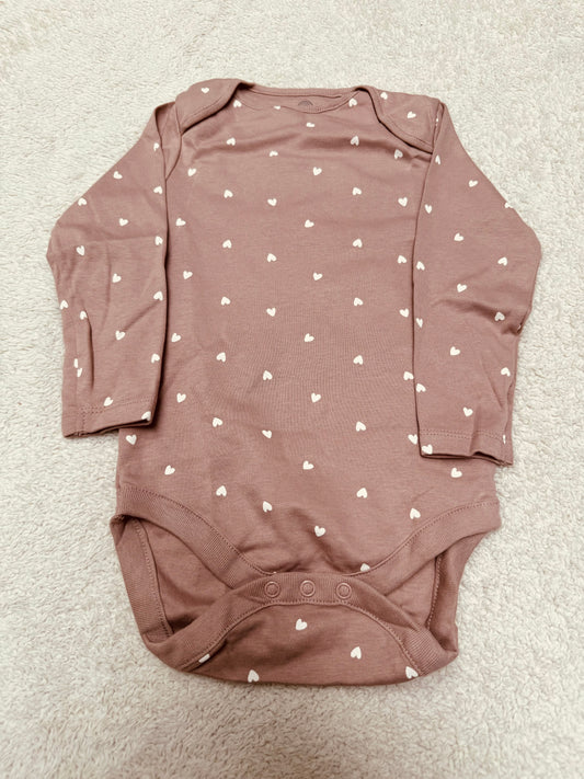 Long sleeves bodysuit brown with hearts print