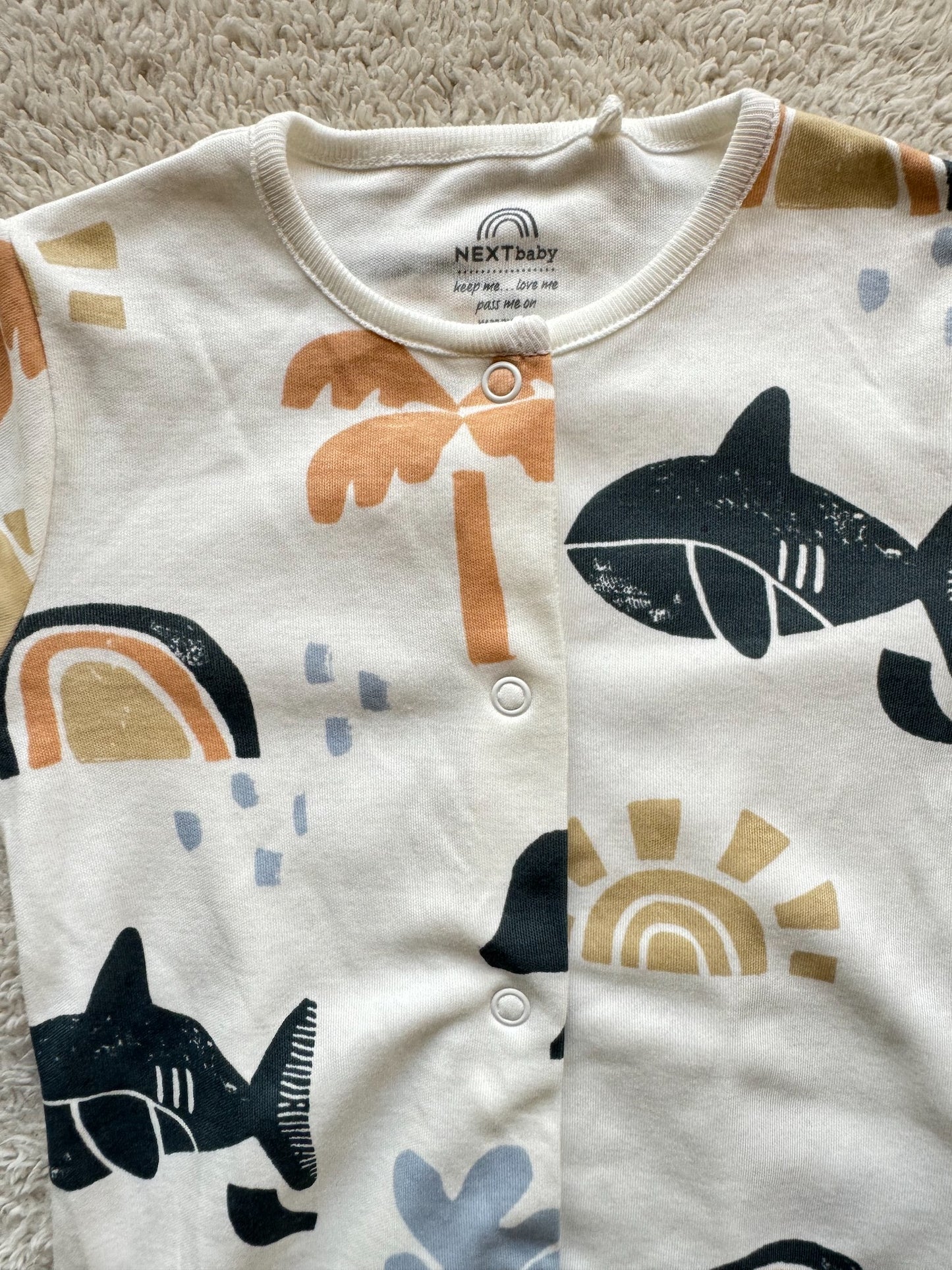 Jumper - Multi coloured shark on white