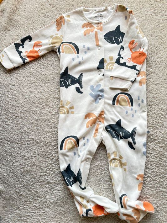 Jumper - Multi coloured shark on white