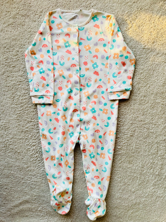 Bodysuit - Multi coloured shapes on white
