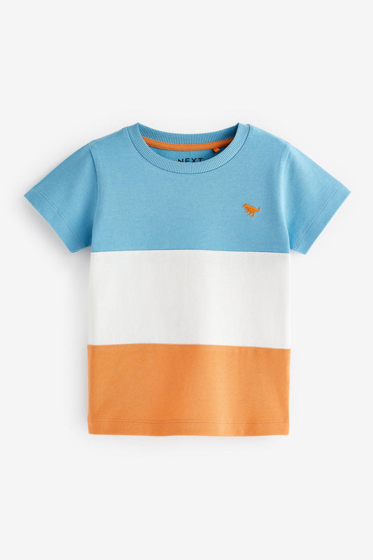 Blue/Orange 100% Cotton Short Sleeve Colourblock T-Shirt