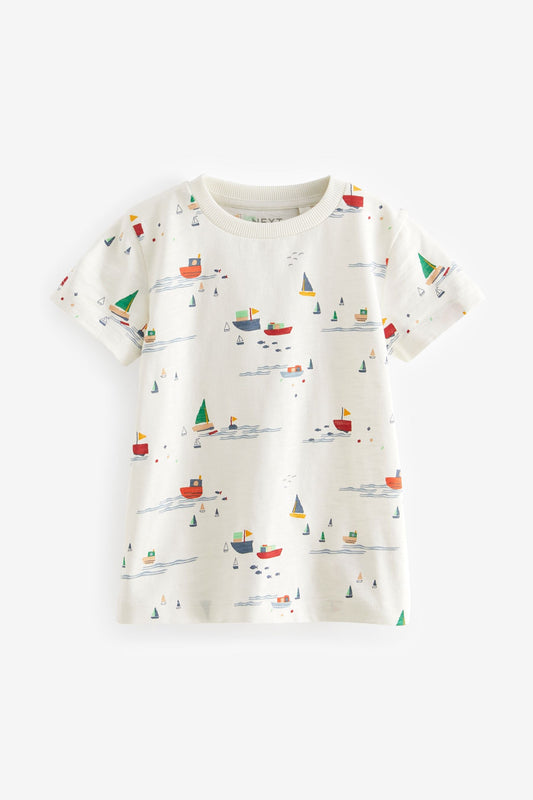 White/Blue All-Over Print Short Sleeve T-Shirt