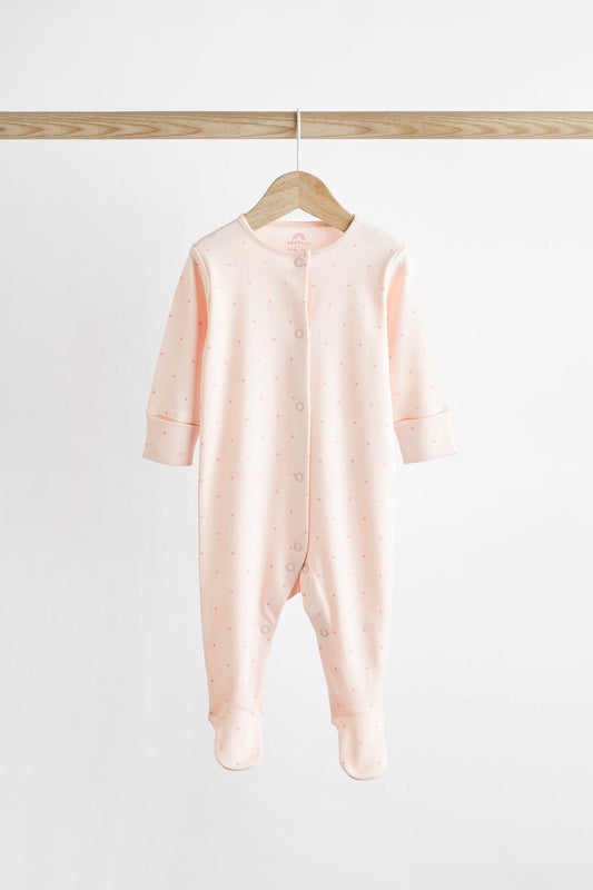 Pink Hearts Baby Long Sleeve Sleepsuit