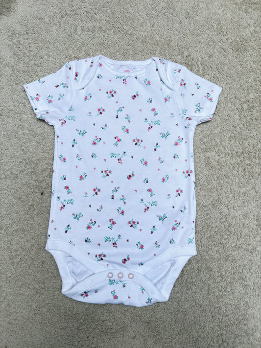 White Pink Floral Baby Short Sleeve Bodysuit