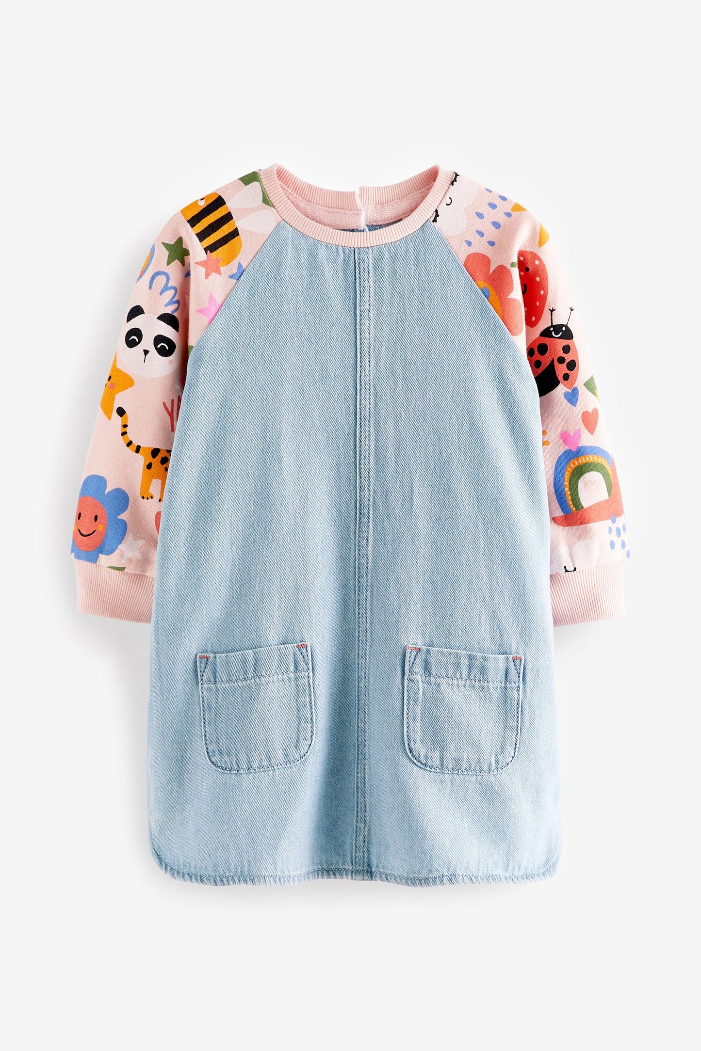 Denim frock with pink sleeves